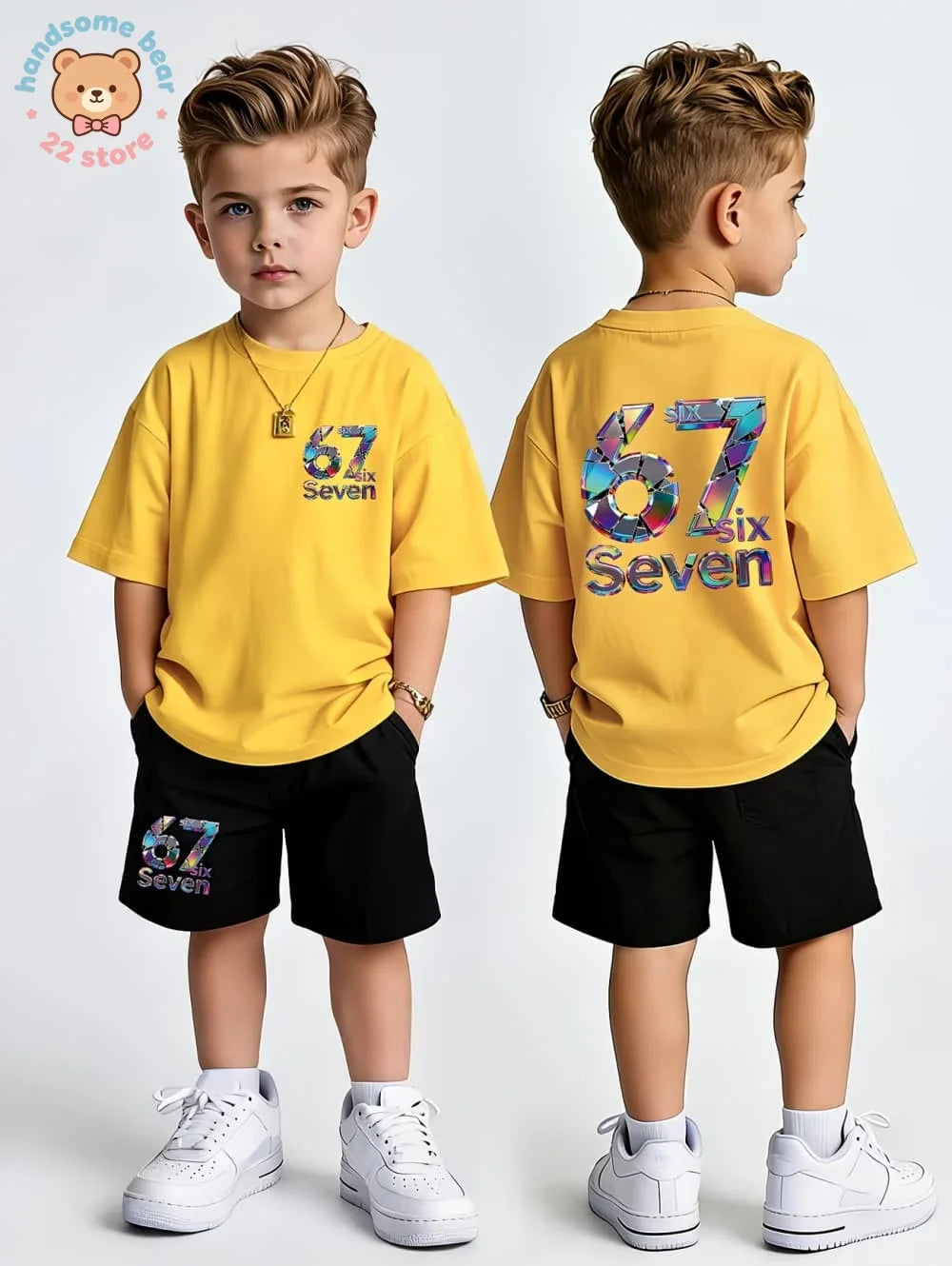 Boys Sets 67 Funny Print Kids T-Shirt Shorts Pant Set Casual Italian Brainrot Summer Top Suit for Funny Gift Children's Clothing