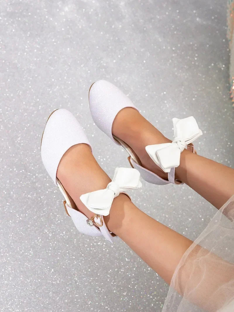 Girl Princess Dress Sandals Summer New Versatile Kids Fashion High Heels Shoes Sweet Bowknot Versatile Children Causal Sandals