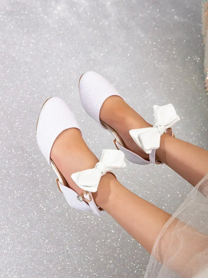 Girl Princess Dress Sandals Summer New Versatile Kids Fashion High Heels Shoes Sweet Bowknot Versatile Children Causal Sandals
