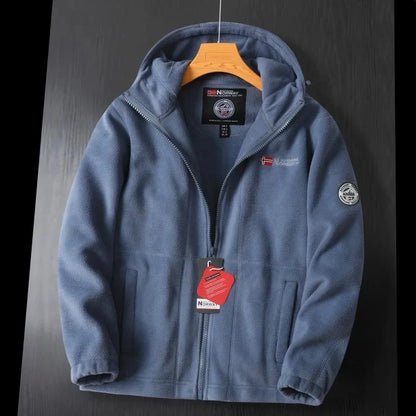 Thickened Double Layer Fleece Winter Jacket for Men with Hood Warm And Anti-Hail Norwegian Style Casual Loose Fit Jacket