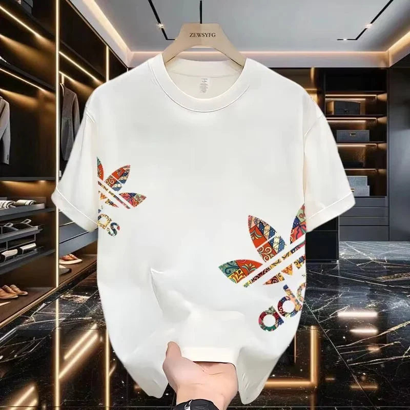 Summer New Casual Men's and Women's Printed Short-sleeved Cotton T-shirt Loose and Versatile Fashion Half-sleeved Casual Wear -