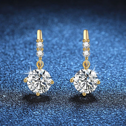 1ct Moissanite Drop Earrings S925 Sterling Silver with Gold Plated Hoop Earrings Wedding Party Jewelry With Certificate