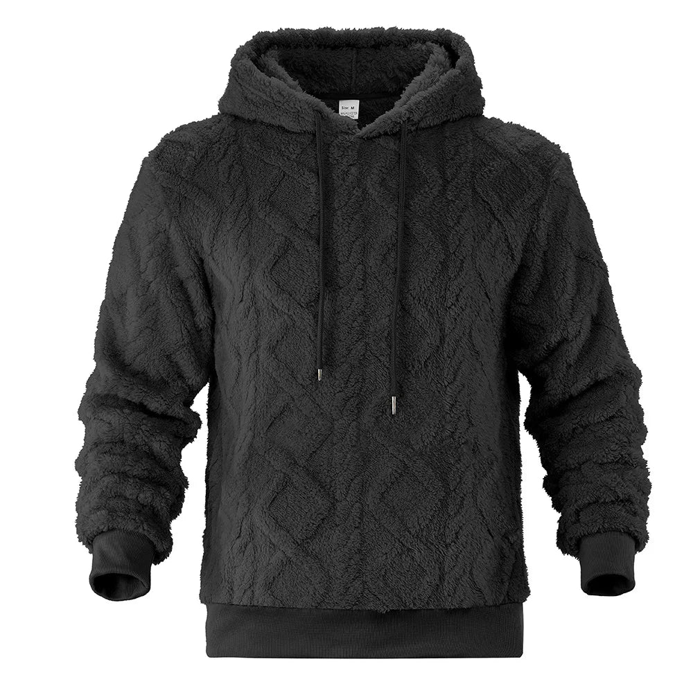 Autumn and winter leisure men's high street jacquard double-sided velvet hooded sports trend pullover sweater jacket
