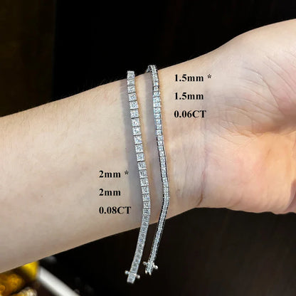 Princess Cut Full 1.5mm 2mm D Color Moissanite Tennis Bracelet for Women Man 925 Silver Pass Diamond Test Link Bracelets
