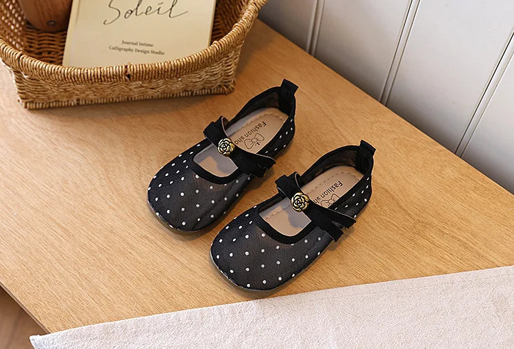 Girls' Casual Shoes, Polka Dot Mesh Princess Cute Bow Spring Summer 2026 Suitable Toddlers, Medium Large Children Wedding Party
