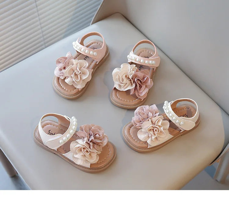 Korean Style Summer Sandals for Girls Flowers in Full Bloom Children's Beach Shoes Flexible Soft-sole Kid's Girl Sandals I060683