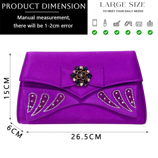 Italian Shoes and Bags Matching Set for Women Bow Rhinestones Peep Toe High Heels Purple Color Nigerian Party 2024