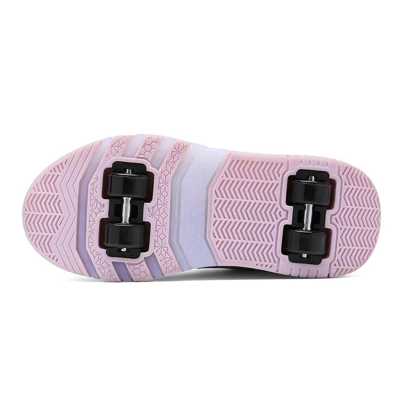 Boys Girls Roller Shoes Pink Blue Four Wheels Luminous Glowing Kids Outdoor Sport Casual Shoes USB Children Led Sneakers Shoes