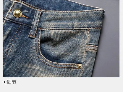 New Spring/Autumn Fashion Trendy Printed American Retro Straight Leg Jeans Men's Casual Sports High Quality Stretch Denim Pants