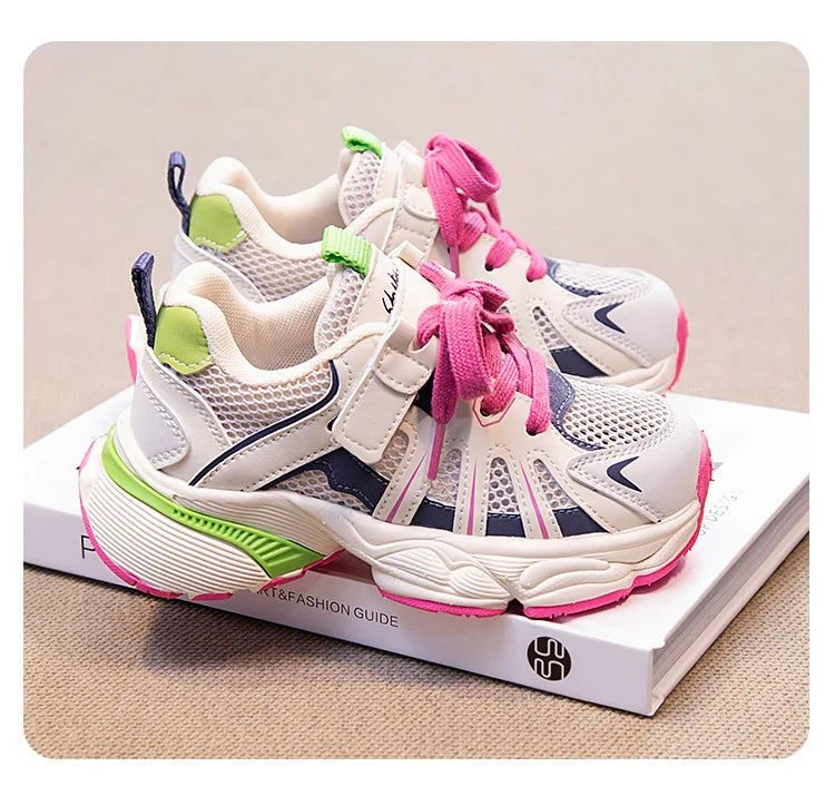 Spring and Autumn Children Sports Shoes Unisex Kids Sneakers Mesh Upper Breathable Basketball Shoes Tennis Casual Flats Footwear