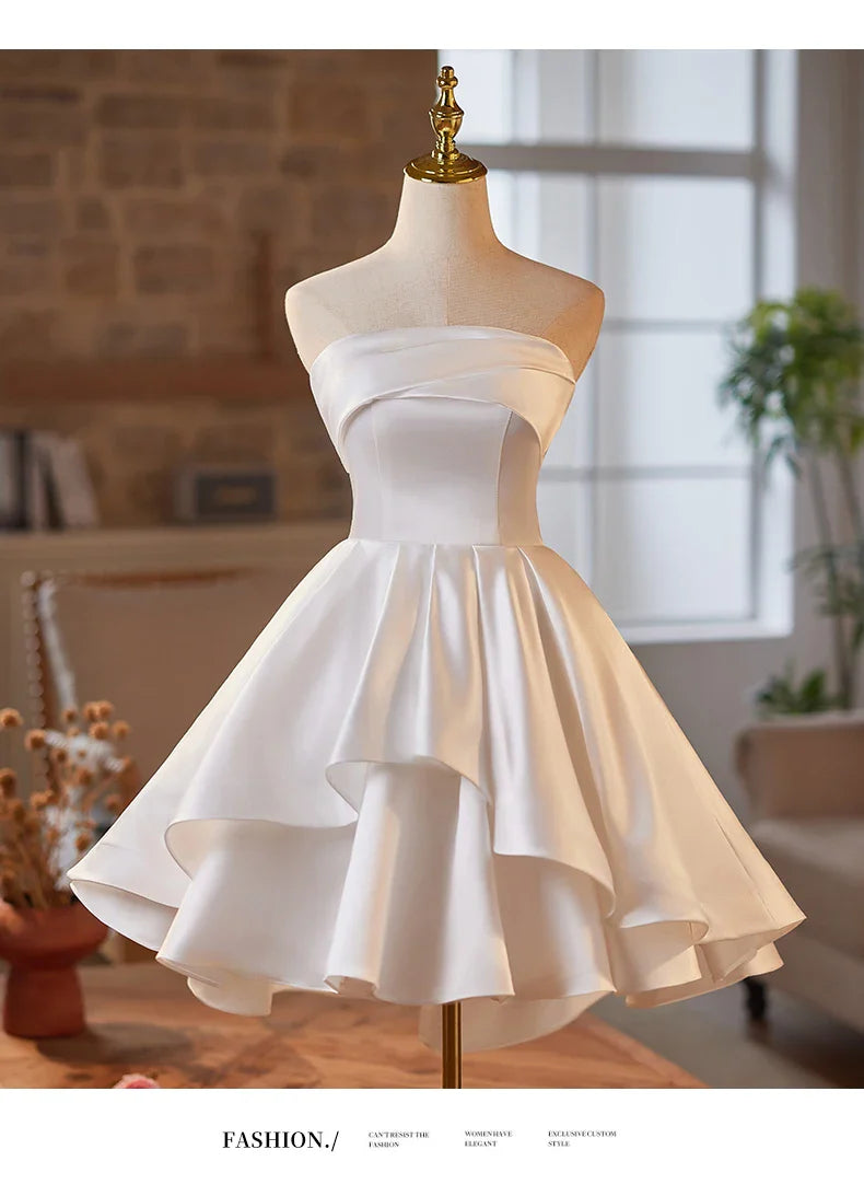 Prom Dress Homecoming Dresses for Teens Lace Formal Dress Birthday Party Annual Meeting White Short Satin Mini Graduation Dress