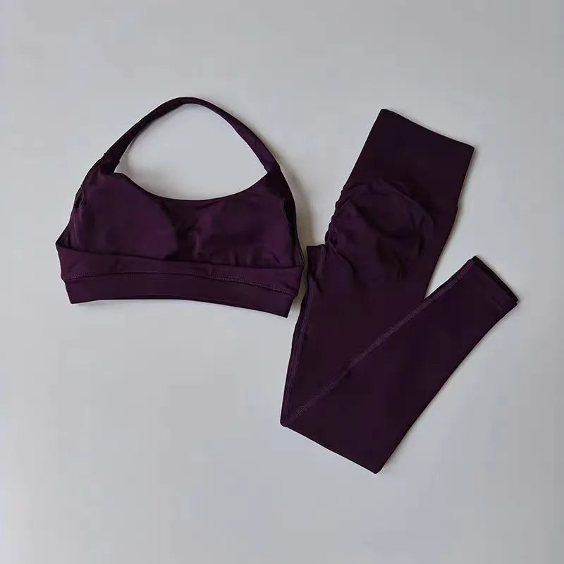 New Seamless Yoga Outfit, Women's Beautiful Back Sports Bra, Peach Hip Fitness High Waisted Pants, Yoga Wet, Pilates