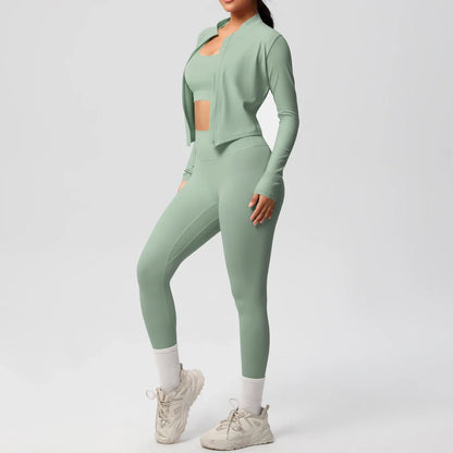3pcs Sportswear Yoga Set Gym Sports Bra Zipper Jacket Leggings Clothes Sportswear Yoga Suits For Women Fitness Set Tracksuit