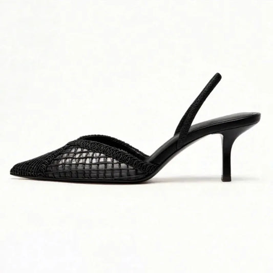 Mesh Woven Heeled Sandals Women Sexy Pointed Toe Back Strap Thin High Heels Comfortable Elegant Designer Shoes for Women Pumps