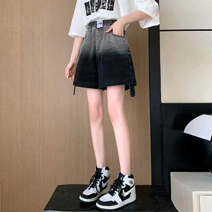 Plus Size Denim Shorts For Women Summer 2024 New High Elastic Waist Pockets Wide Leg Loose Jean Short Femme Hot Sale