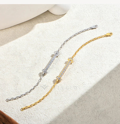 Horizontal Bar Moissanite Bracelet for Women Men S925 Silver 18k Gold Box Chain Minimalist Statement Party Jewelry Gift