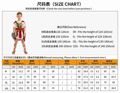 Child Greek Roman Warrior Gladiator Costume Boys Knight Cosplay Carnival Party Fancy Dress No Weapon