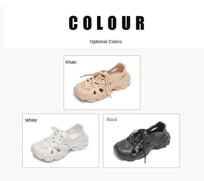 Kids Summer Breathable Comfort Shoes Lightweight Adjustable Strap Slip on Shoes Lace Up Non-slip Thick Bottom Pure Color Sandals