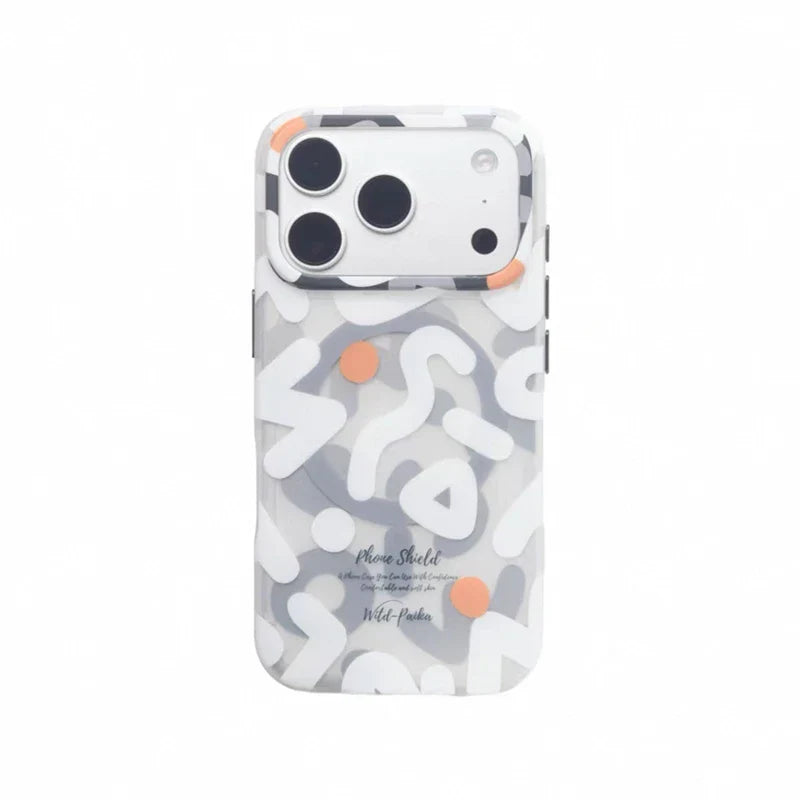 For MagSafe Geometric Graffiti Phone Case for iPhone 17 16 15 14 13 Pro Max Air Magnetic Wireless Charging Hard Shockproof Cover