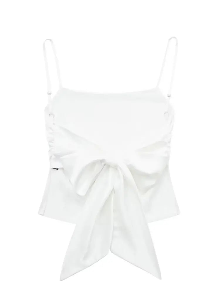 Women Summer Back Bow Solid Satin Backless Sling Crop Top Chic Female Sexy Clothing Streetwear Camis Mujer 2024 Fashion