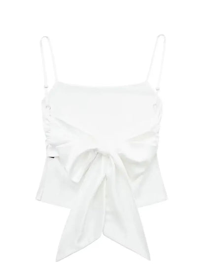 Women Summer Back Bow Solid Satin Backless Sling Crop Top Chic Female Sexy Clothing Streetwear Camis Mujer 2024 Fashion