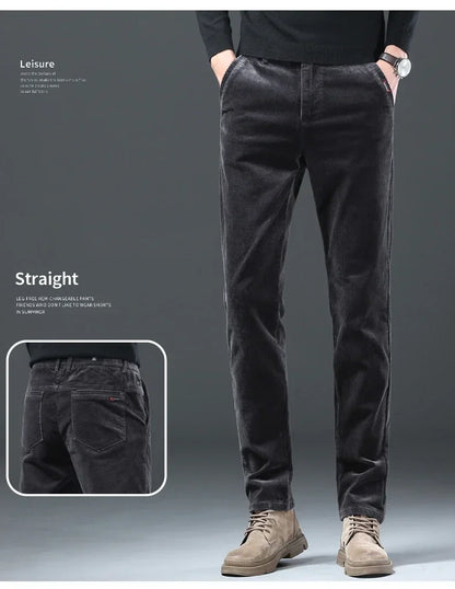 Fleece Winter Brand Men Clothing Corduroy Pants Warm Business Slim Velvet Korean Casual Trousers Male Plush Pants