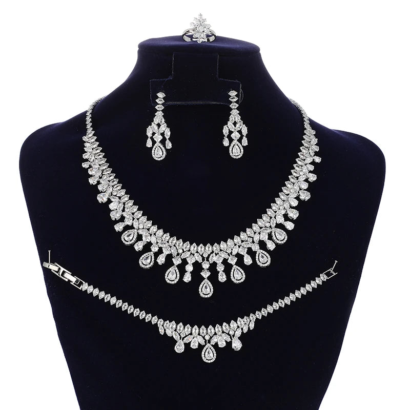 Jewelry Set New Retro Simple Ladies Engagement Wedding Necklace Bracelet Ring Earrings Zircon Set BN8050 Bijoux Mariage