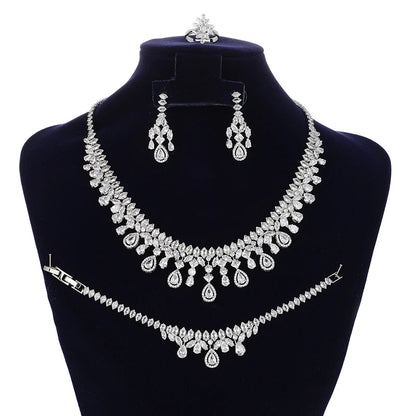 Jewelry Set New Retro Simple Ladies Engagement Wedding Necklace Bracelet Ring Earrings Zircon Set BN8050 Bijoux Mariage