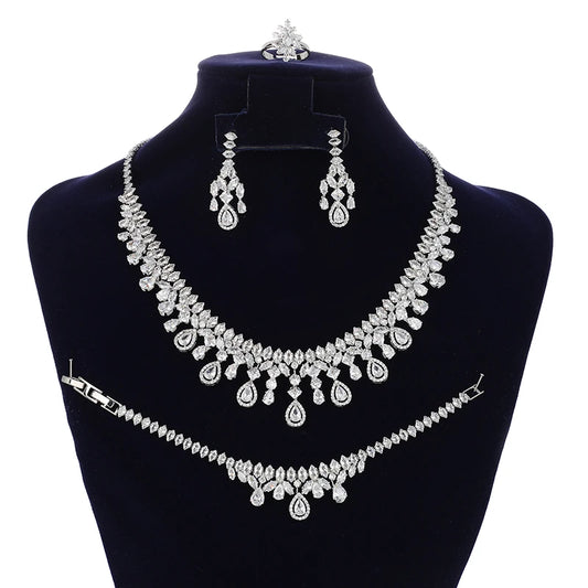 Jewelry Set New Retro Simple Ladies Engagement Wedding Necklace Bracelet Ring Earrings Zircon Set BN8050 Bijoux Mariage