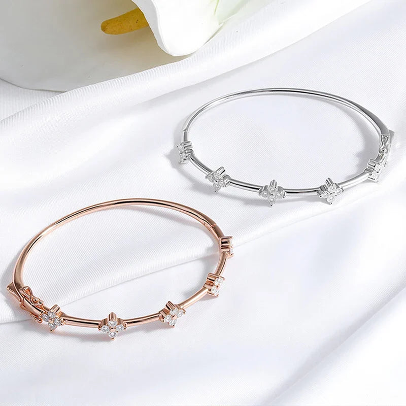 Certified 2.5mm Round Flower Moissanite Bangle for Women Original Pure 925 Sterling Silver Bracelet Luxury Female Jewelry