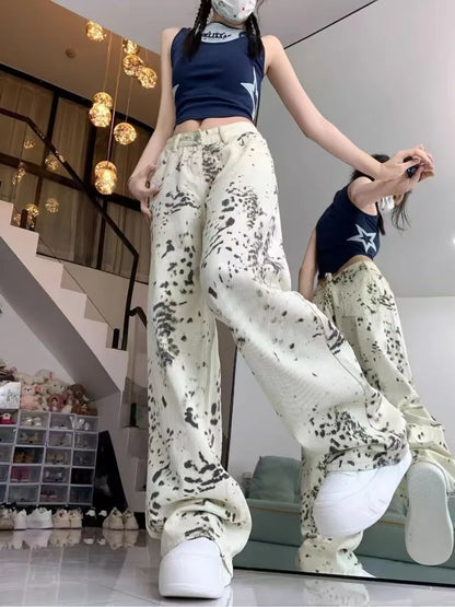 Vintage Fashion Female High Waist Casual Wide Leg Jeans