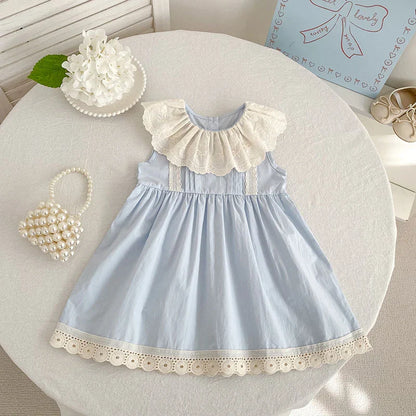 2026 Summer Girls New Korean Lace Collar 2-6Yrs Girl Dress Baby Girl Stylish Sleeveless Dress Girls Princess Korean Dress