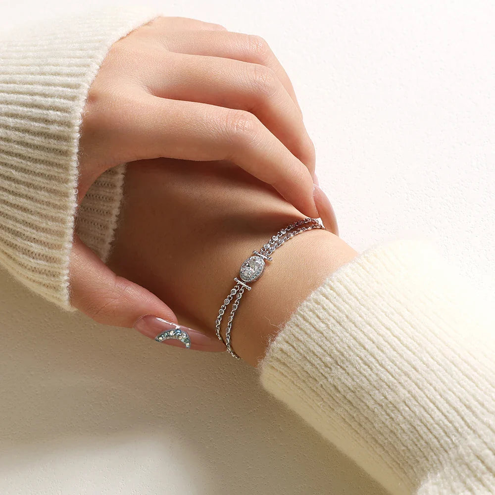 Oval Cut 1ct Moissanite Women’s Bracelets 925 Sterling Silver Adjustable Bracelet Top Quality Engagement Party Jewelry
