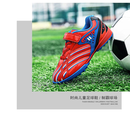 Fashion Gold Children's Football Shoes Outdoor Non-slip Turf Soccer Shoes Kids HOOK&LOOP Low-cut Sports Sneakers Child Trainers