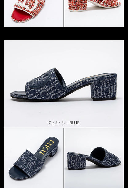 Slippers New summer Brand Fabric Low Heel Sandals Outdoor Business Commuter Women's Shoes 2024