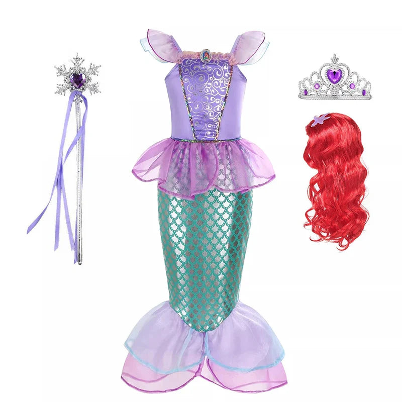 Little Mermaid Ariel Princess Dress for Girl Cosplay Mermaid Party Costume Princess Fancy Vestidos Children Carnival Clothes