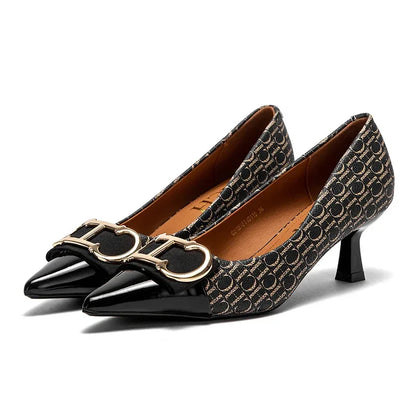 Fine Workmanship Simple Versatile Fashion Women's Single Shoes Classic Style Letter Print Design Women's High Heels