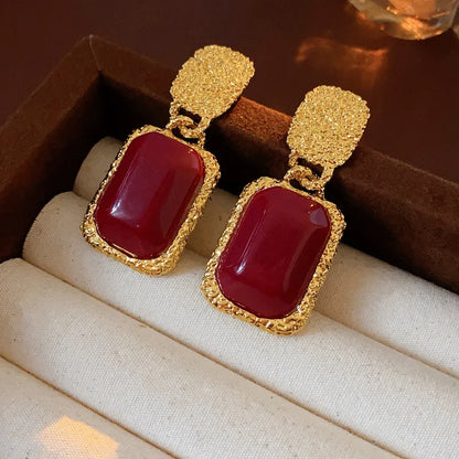 Vintage Red Resin Women's Earrings Stud Earrings Luxury large Geometric Oval earrings Party Wedding Ear Jewelry Wholesale