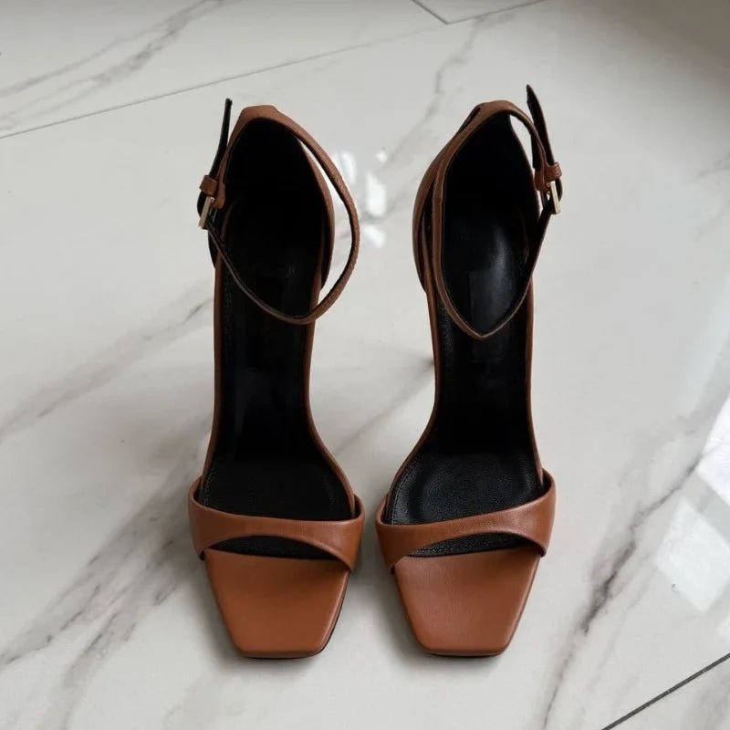 New Fashion Shallow Mouth Bag with One Piece Buckle Strap, Square Head, Open Toe, Fine High Heels Sandals for Women 34-46