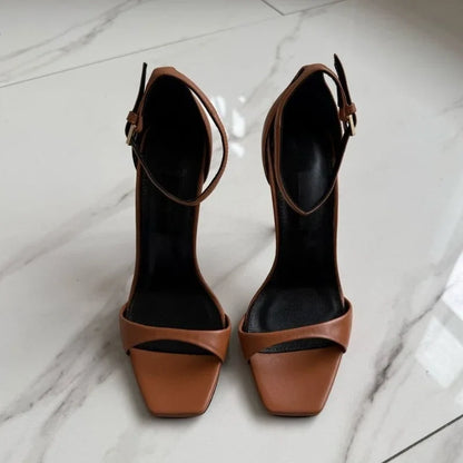 New Fashion Shallow Mouth Bag with One Piece Buckle Strap, Square Head, Open Toe, Fine High Heels Sandals for Women 34-46