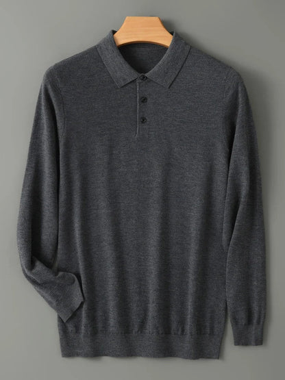 Spring Autumn Men Shirt  Merino Worsted Wool Knitted Pullover Long Sleeve Polo-Collar Clothing Tops Smart Casual Thin Outerwears
