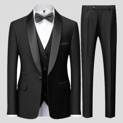 Conjunto Masculino Terno 3 Peças Smoking Um Botão Gola Xale de Cetim Slim Fit Blazer Colete Calças Para Formal Negócios Casamento Noivo