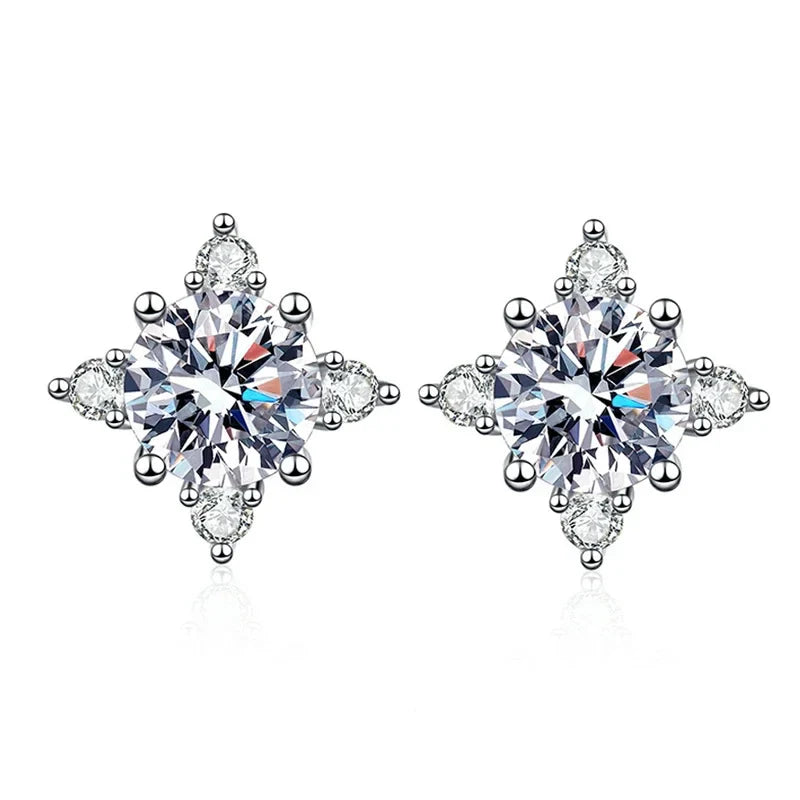 1ct 6.5mm D Color Moissanite Earrings 925 Sterling Silver  with White Gold Plated Stud Earring Wedding Jewelry for Women