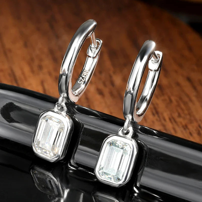 D VVS Emerald Moissanite Drop Earrings for Women GRA Certified Solid 925 Silver Plated 18k White Gold Hoop Drop Earring