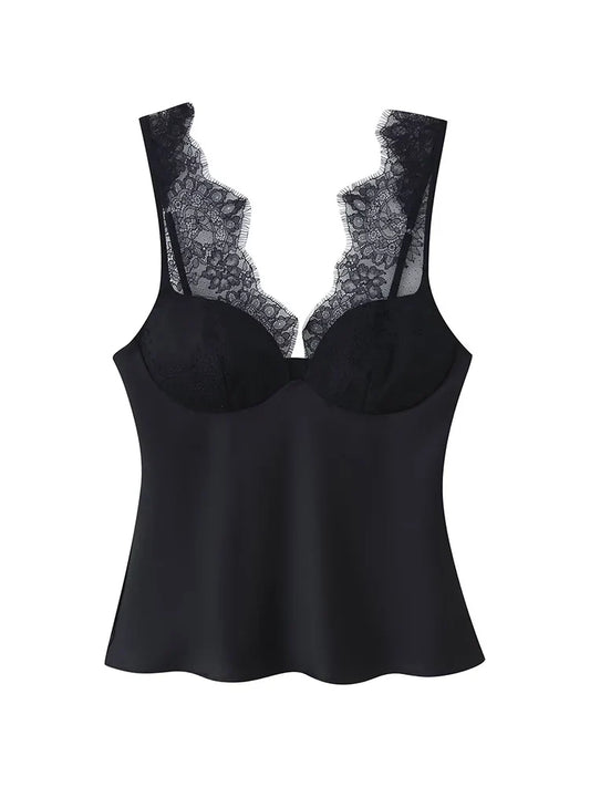 Women's Elegant Camisoles Sexy Splice Lace Sleeveless Sling Top Fashion Slimming Vintage Tank Top 2026 New Lady Street Wear