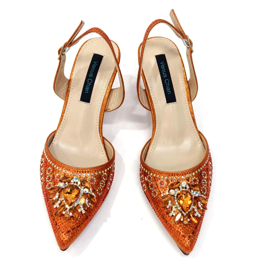 Italian Shoes and Bags Matching Set 2024 Nigerian Heel Party for Women Orange Colour Italian Design Wedding INS 2024