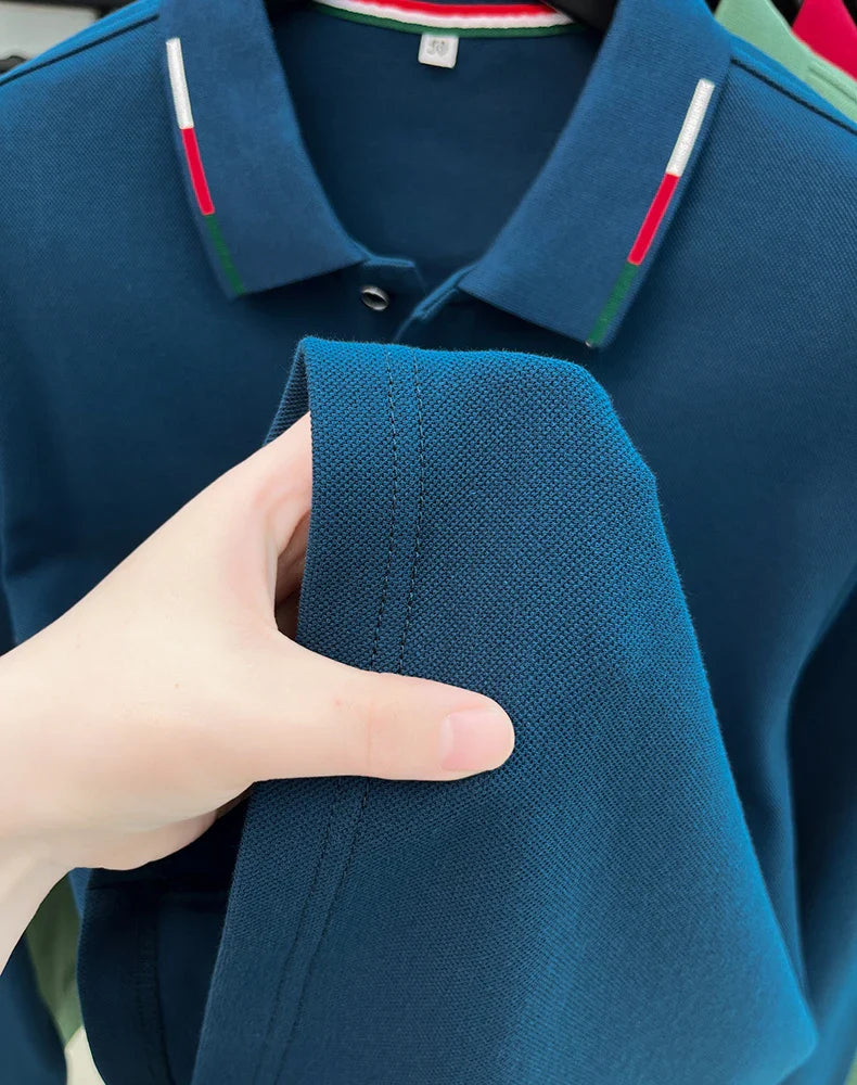 100% pure cotton long sleeved men's polo shirt autumn luxury brand custom embroidery design fashionable golf top casual T-shirt