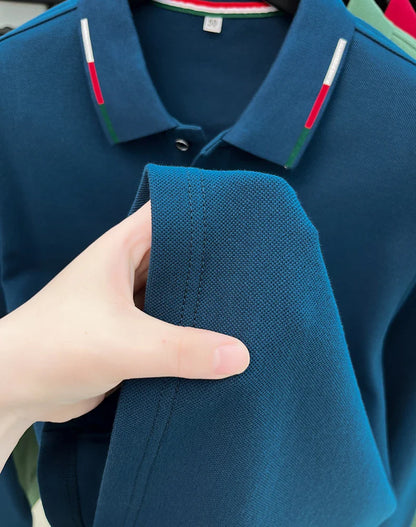 100% pure cotton long sleeved men's polo shirt autumn luxury brand custom embroidery design fashionable golf top casual T-shirt