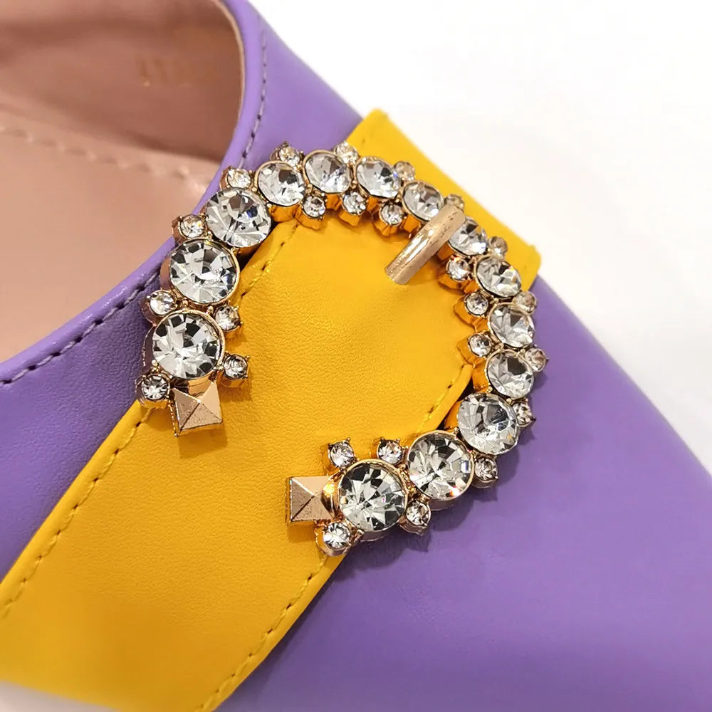 Italian Design Leather Colorblock Pointed Toe High Heel Women's Sandals Fashion Everyday Matching Shoes and Bag Sets