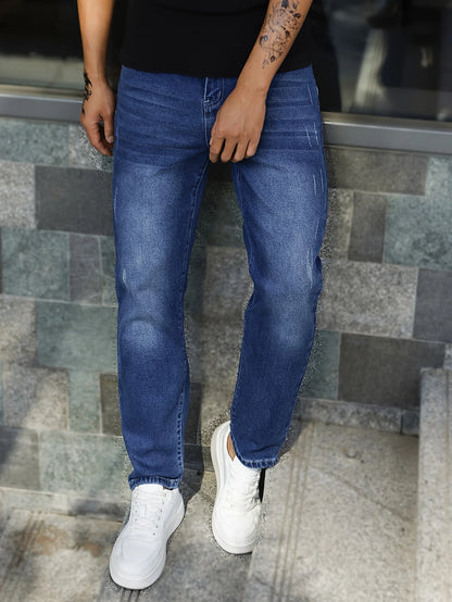Men's Four-Season Casual Versatile Blue Skinny Stretch Jeans 2026 New Spandex Basics versatile Pants Standard Size Men's Trousers